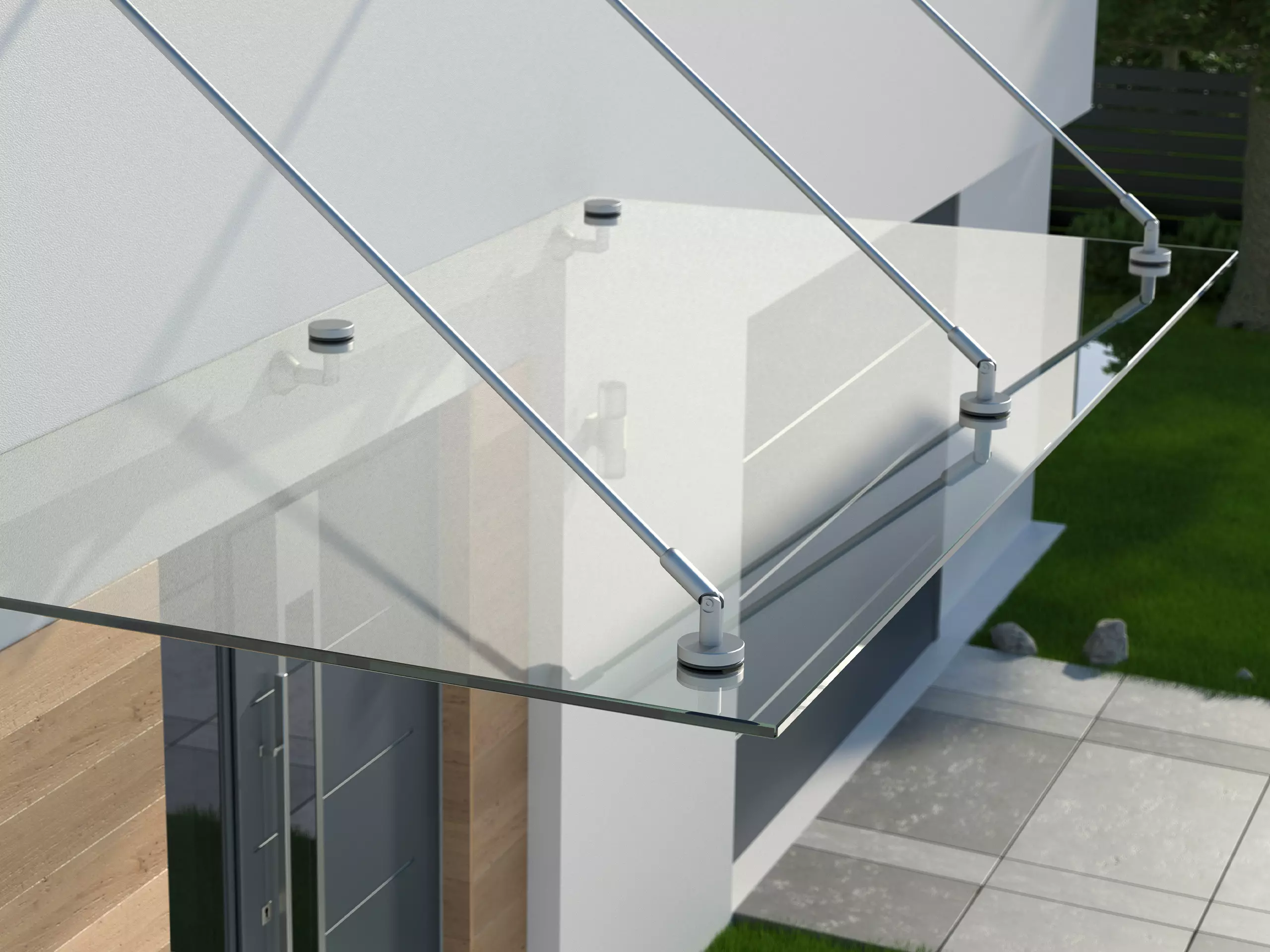 Handwerker bei der Montage eines Vordachs aus Glas in Marktredwitz